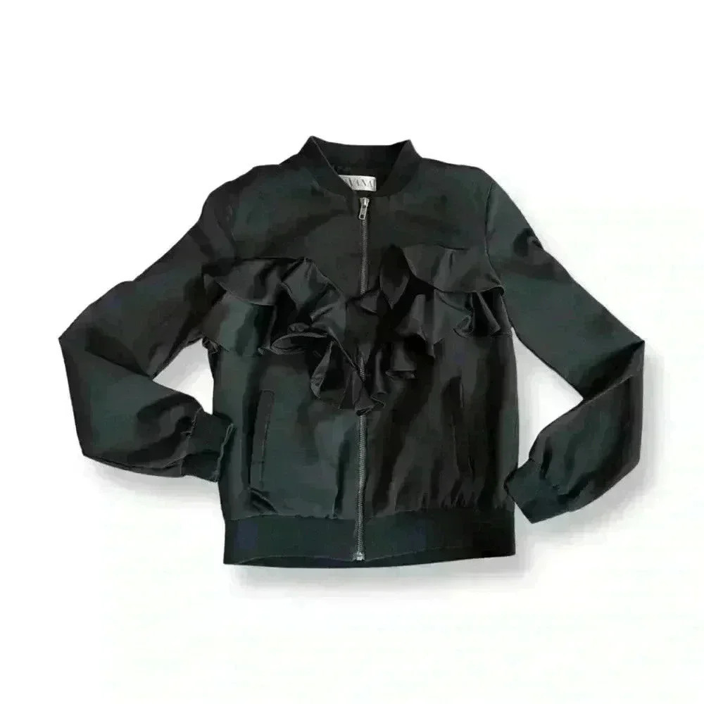 Black Ruffle Bomber Jacket Size Small